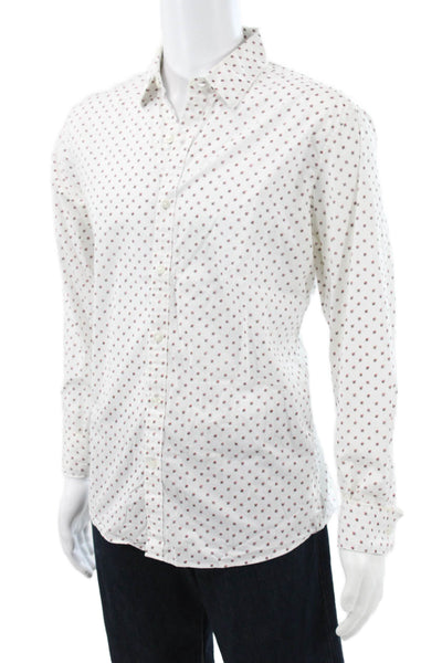 Michael Kors Mens Abstract Collared Long Sleeve Button Up Shirt White Size L