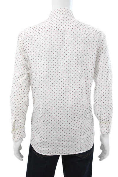 Michael Kors Mens Abstract Collared Long Sleeve Button Up Shirt White Size L