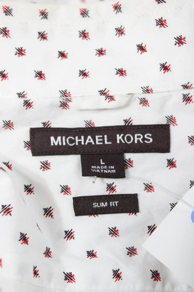 Michael Kors Mens Abstract Collared Long Sleeve Button Up Shirt White Size L
