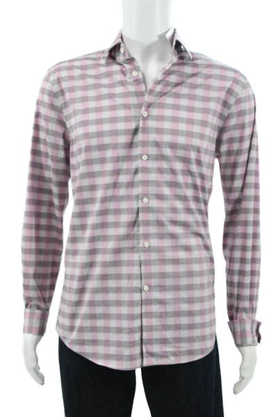 Michael Kors Mens Plaid Long Sleeve Button Up Shirt Gray Size L