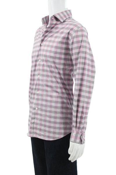 Michael Kors Mens Plaid Long Sleeve Button Up Shirt Gray Size L