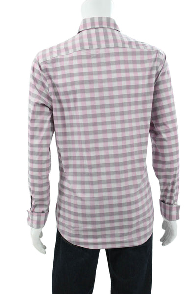 Michael Kors Mens Plaid Long Sleeve Button Up Shirt Gray Size L