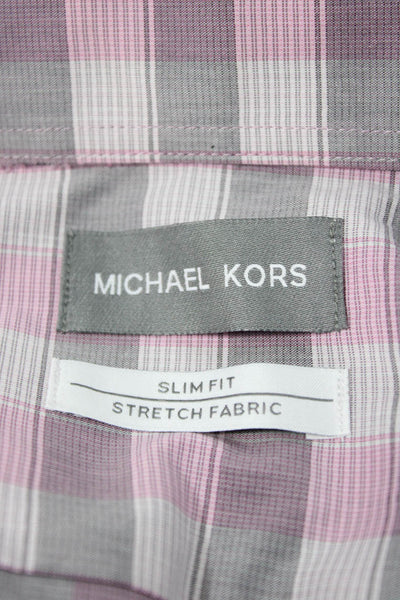 Michael Kors Mens Plaid Long Sleeve Button Up Shirt Gray Size L