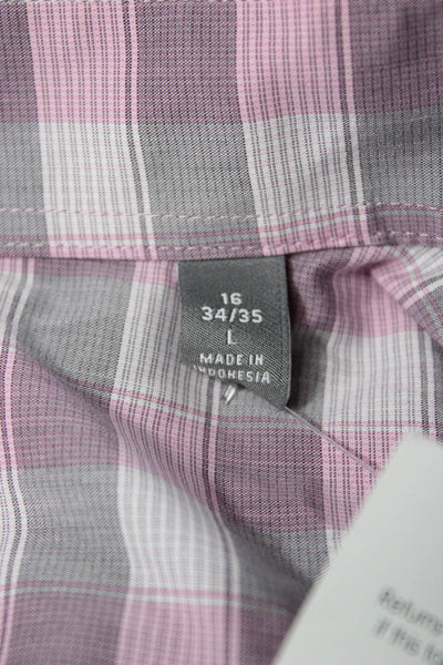 Michael Kors Mens Plaid Long Sleeve Button Up Shirt Gray Size L