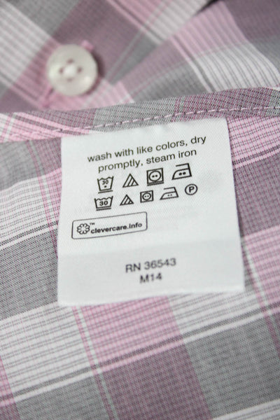 Michael Kors Mens Plaid Long Sleeve Button Up Shirt Gray Size L