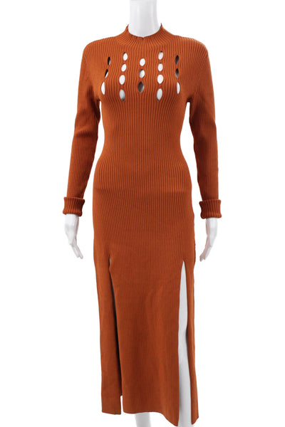 Ronny Kobo Women Maxi Dress Orange Mock Neck Long Sleeve Size M