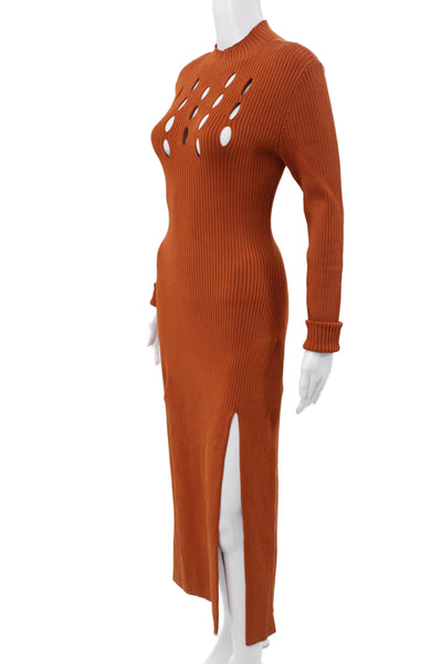 Ronny Kobo Women Maxi Dress Orange Mock Neck Long Sleeve Size M