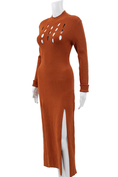 Ronny Kobo Women Maxi Dress Orange Mock Neck Long Sleeve Size M
