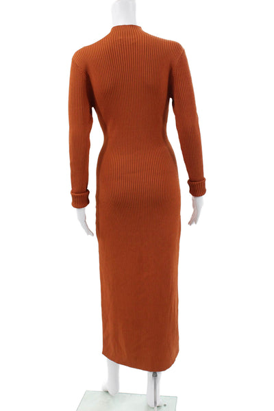 Ronny Kobo Women Maxi Dress Orange Mock Neck Long Sleeve Size M