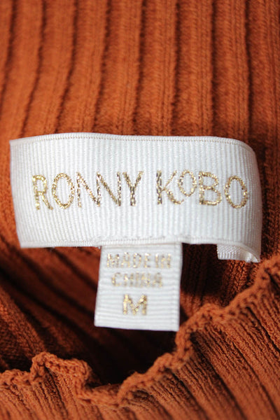 Ronny Kobo Women Maxi Dress Orange Mock Neck Long Sleeve Size M