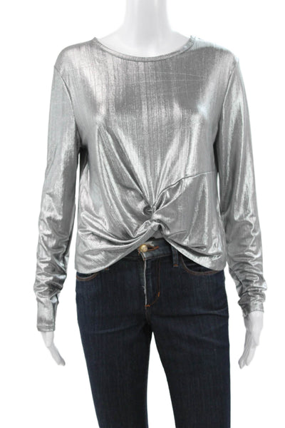 Robert Rodriguez Women Cropped Blouse Silver Long Sleeve Round Neck Size M