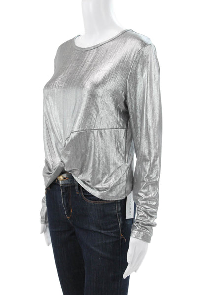 Robert Rodriguez Women Cropped Blouse Silver Long Sleeve Round Neck Size M