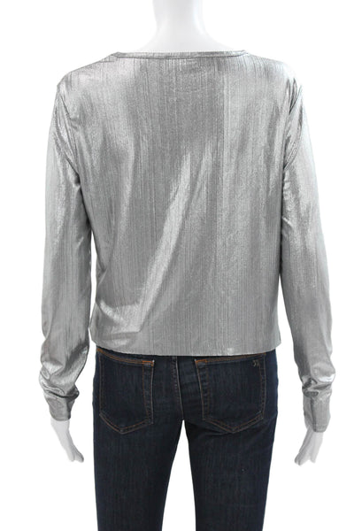 Robert Rodriguez Women Cropped Blouse Silver Long Sleeve Round Neck Size M