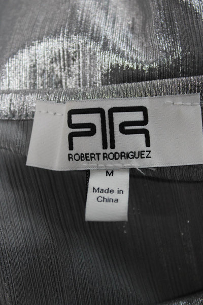Robert Rodriguez Women Cropped Blouse Silver Long Sleeve Round Neck Size M