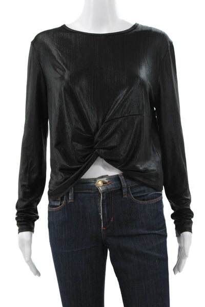 Robert Rodriguez Womens Cropped Blouse Black Long Sleeve Roundneck Size M