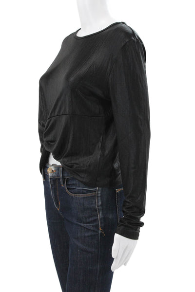 Robert Rodriguez Womens Cropped Blouse Black Long Sleeve Roundneck Size M