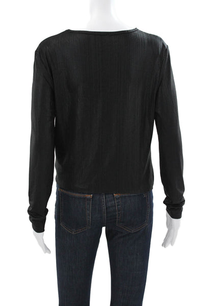 Robert Rodriguez Womens Cropped Blouse Black Long Sleeve Roundneck Size M