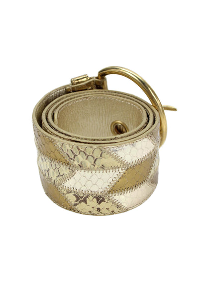 Miu Miu Womens Leather Snakeskin Print Wide Belt Gold Silver Size 32