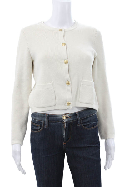 J Crew Womens Ivory Cotton Cardigan Long Sleeve Round Neck Size XS