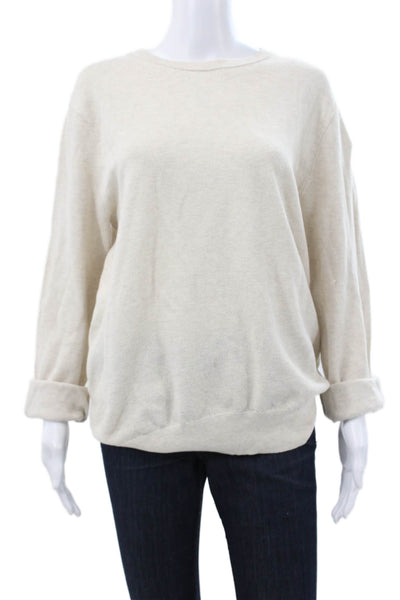J Crew Women Pullover Beige Long Sleeve Crew Neck 100% Cotton Size L