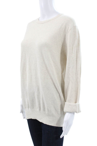J Crew Women Pullover Beige Long Sleeve Crew Neck 100% Cotton Size L