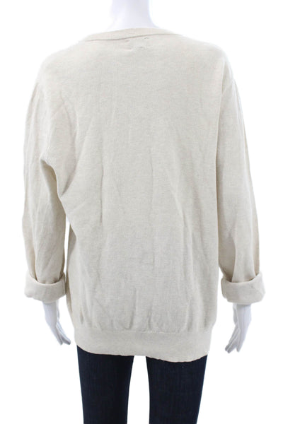 J Crew Women Pullover Beige Long Sleeve Crew Neck 100% Cotton Size L