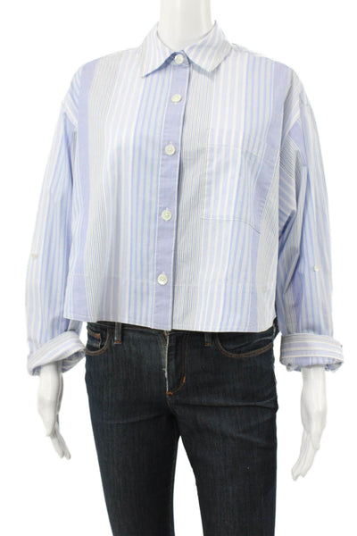 Madewell Womens Cropped Collared Button-Up Striped Organic Cotton Top Size XS