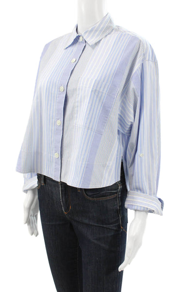 Madewell Womens Cropped Collared Button-Up Striped Organic Cotton Top Size XS