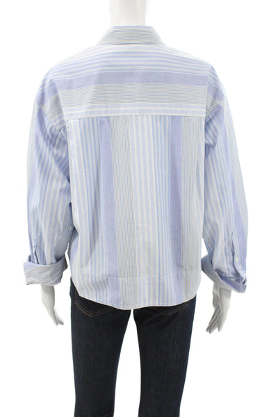 Madewell Womens Cropped Collared Button-Up Striped Organic Cotton Top Size XS