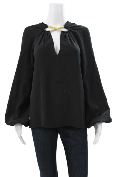 Silvia Tcherassi Womens Tunic Blouse Silk V-Neck Long Sleeve Black Size XS