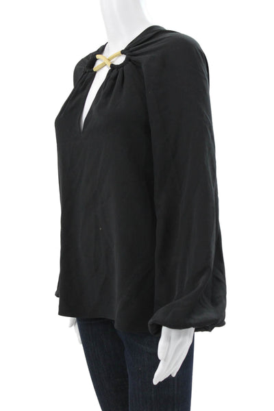 Silvia Tcherassi Womens Tunic Blouse Silk V-Neck Long Sleeve Black Size XS