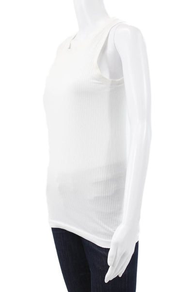 Athleta Women Basic White Striped Sleeveless Tank Crew Neck Polyester Size S