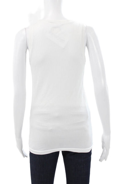 Athleta Women Basic White Striped Sleeveless Tank Crew Neck Polyester Size S
