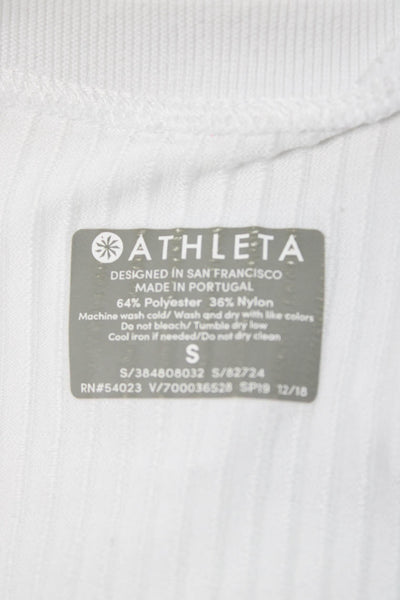 Athleta Women Basic White Striped Sleeveless Tank Crew Neck Polyester Size S