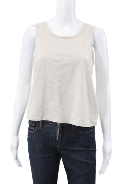 Athleta Womens Basic Beige Cotton Blend Round Neck Sleeveless Tank Size S