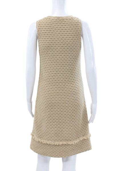 Lil Womens Shift Dress Beige Cotton Scoop Neck Sleeveless Knee Length Size 38