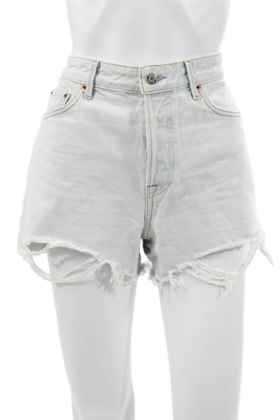 Grlfrnd Women Cutoff Shorts Blue 100% Cotton Solid Button Size 27