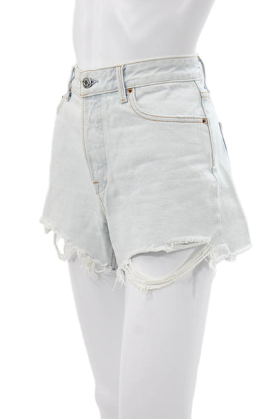 Grlfrnd Women Cutoff Shorts Blue 100% Cotton Solid Button Size 27