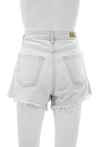 Grlfrnd Women Cutoff Shorts Blue 100% Cotton Solid Button Size 27