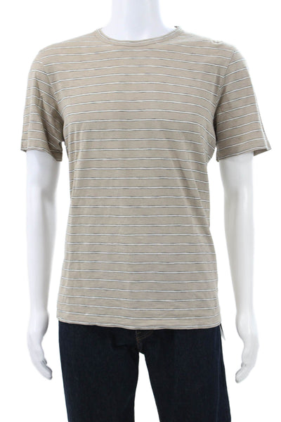 Theory Mens Striped Beige T-Shirt 100% Cotton Crew Neck Short Sleeve Size M