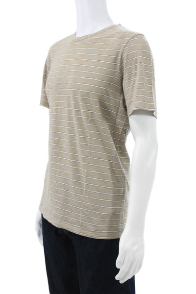 Theory Mens Striped Beige T-Shirt 100% Cotton Crew Neck Short Sleeve Size M