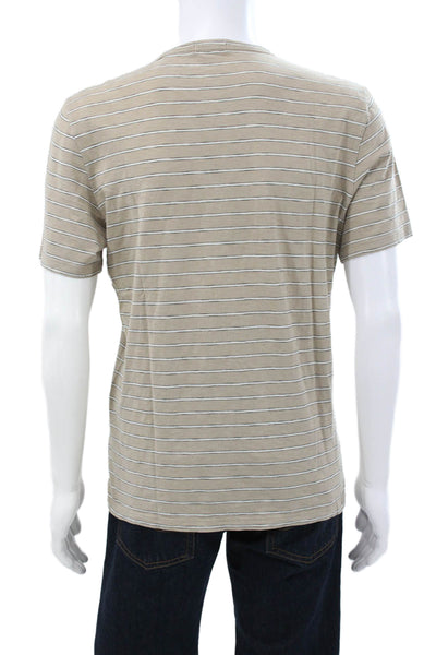Theory Mens Striped Beige T-Shirt 100% Cotton Crew Neck Short Sleeve Size M
