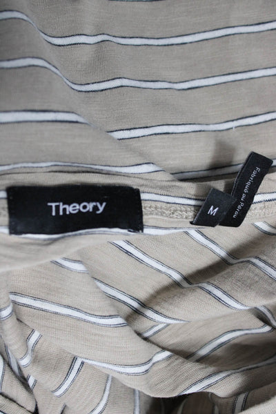 Theory Mens Striped Beige T-Shirt 100% Cotton Crew Neck Short Sleeve Size M