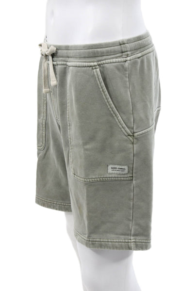 Banks Journal Mens Sweat Shorts Green Organic Cotton Drawstring Size 32
