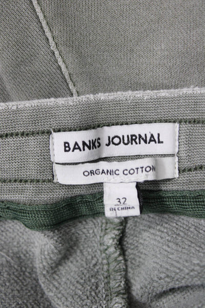 Banks Journal Mens Sweat Shorts Green Organic Cotton Drawstring Size 32