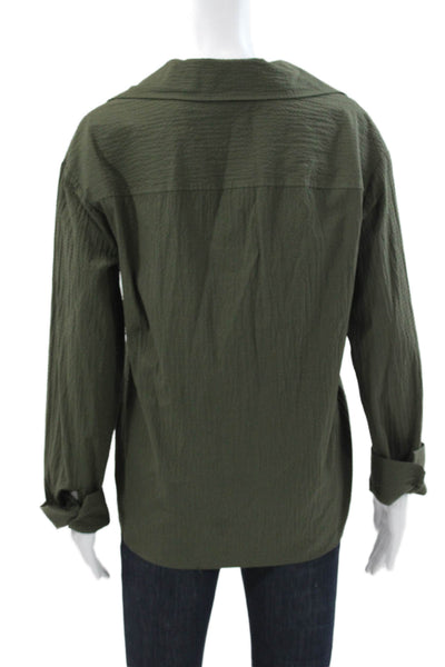 Zara Womens Green V-Neck Long Sleeve Basic Blouse 99% Cotton Size S