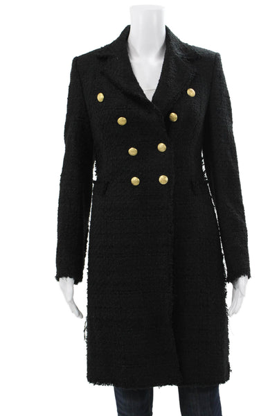 Zara Women Black Overcoat Button Long Sleeve Polyester Size S