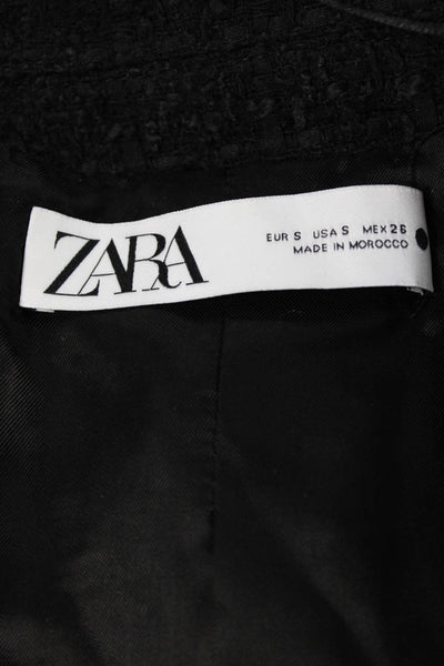 Zara Women Black Overcoat Button Long Sleeve Polyester Size S