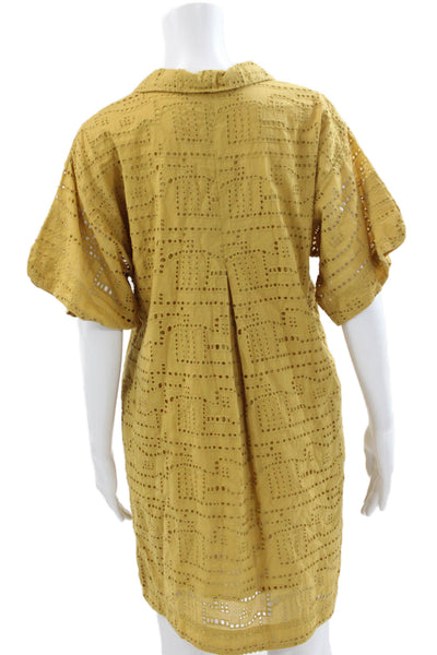 Mirth Women Kaftan Dress Yellow Cotton Geometric Short Sleeve Size XS