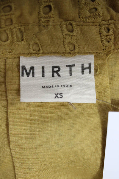 Mirth Women Kaftan Dress Yellow Cotton Geometric Short Sleeve Size XS